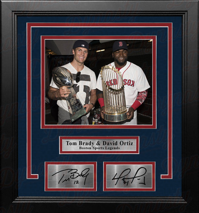Tom Brady & David Ortiz 8" x 10" Framed Championship Trophy Photo with Engraved Autographs - for just $79.99! 