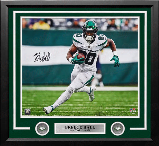 Breece Hall Running Action New York Jets Autographed 16" x 20" Framed Football Photo - for just $169.99! 