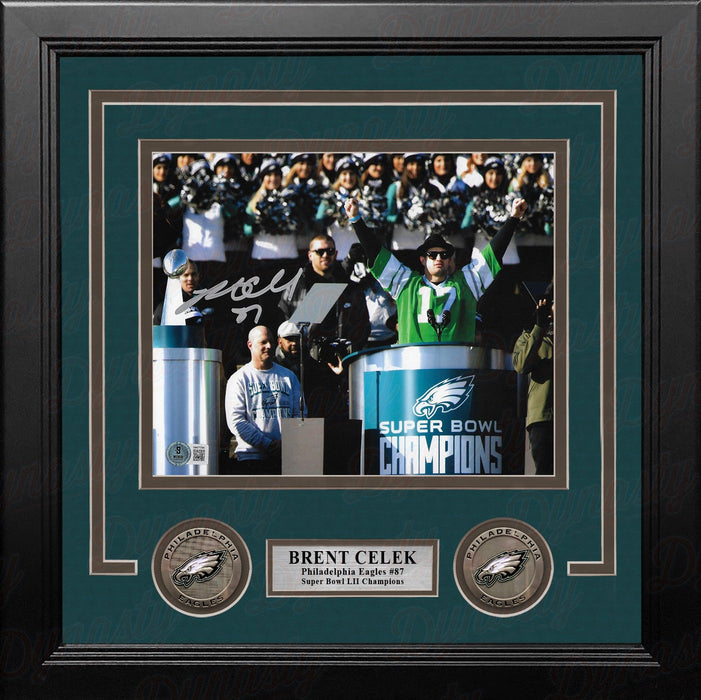 Brent Celek Super Bowl Champions Victory Speech Philadelphia Eagles Autographed 8x10 Framed Photo - for just $99.99! 