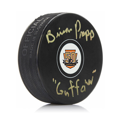 Brian Propp Autographed Philadelphia Flyers Hockey 50th Anniversary Logo Puck Inscribed "Guffaw" - for just $49.99! 