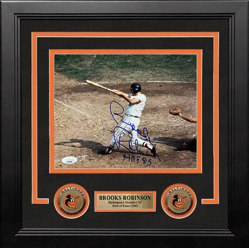 Brooks Robinson Batting Action Baltimore Orioles Autographed 8" x 10" Framed Baseball Photo - for just $179.99! 