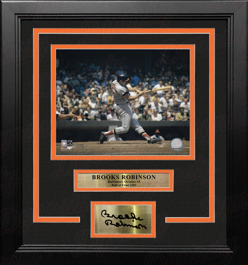 Brooks Robinson Batting Action Baltimore Orioles 8" x 10" Framed Baseball Photo with Engraved Autograph - for just $79.99! 
