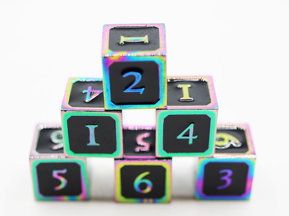 6 piece Metal D6's - Black and Burnt Opal - for just $29.99! 