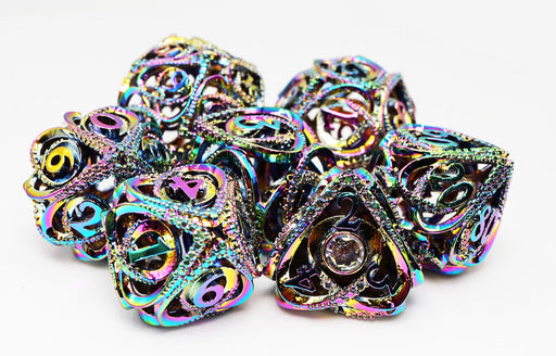 Hollow Hearts: Jeweled Burnt Opal -  Metal RPG Dice Set - for just $99.99! 