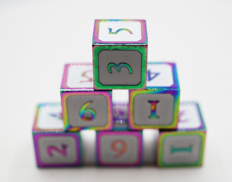 6 piece Metal D6's - White and Burnt Opal - for just $29.99! 