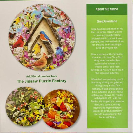 Busy Birdhouse Backyard Birds 300 Piece Round Jigsaw Puzzle Leap Year - for just $14.99! 