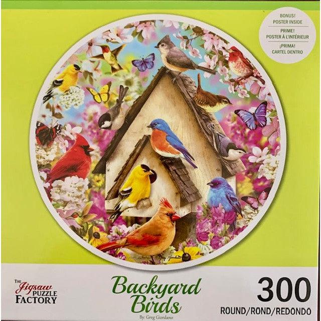 Busy Birdhouse Backyard Birds 300 Piece Round Jigsaw Puzzle Leap Year - for just $14.99! 