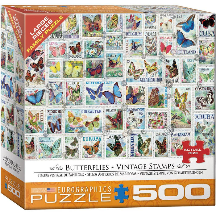 Butterflies Vintage Stamps 500 Piece Jigsaw Puzzle Eurographics - for just $17.99! 