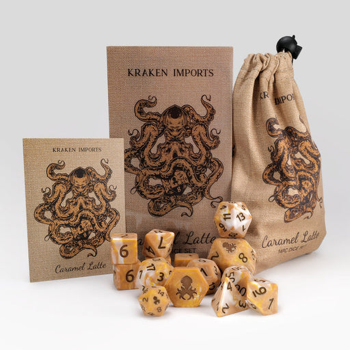 Kraken Dice Caramel Latte 14pc Matte Dice Set Inked in Brown - for just $29.99! 