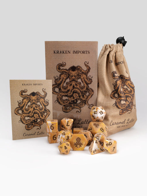 Kraken Dice Caramel Latte 14pc Matte Dice Set Inked in Brown - for just $29.99! 
