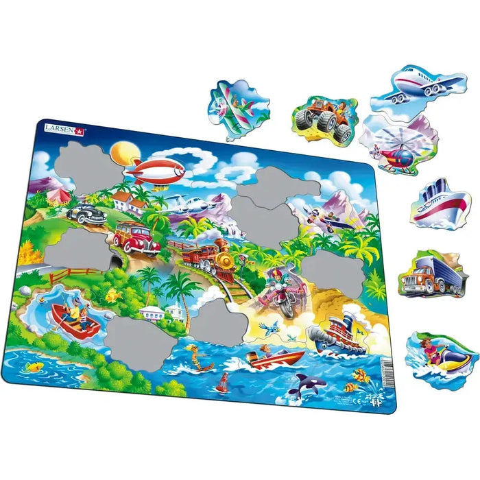 Cars, Boats, Trains & Aircrafts 18 Piece Tray Jigsaw Puzzle Larsen - for just $11.99! 