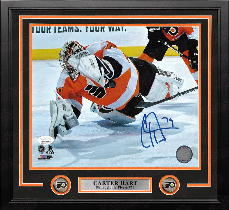 Carter Hart Philadelphia Flyers Diving Save vs. Canucks Autographed Framed Hockey Photo - for just $39! 