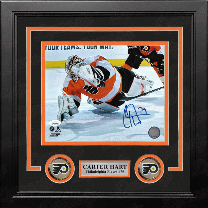 Carter Hart Philadelphia Flyers Diving Save vs. Canucks Autographed Framed Hockey Photo - for just $39! 