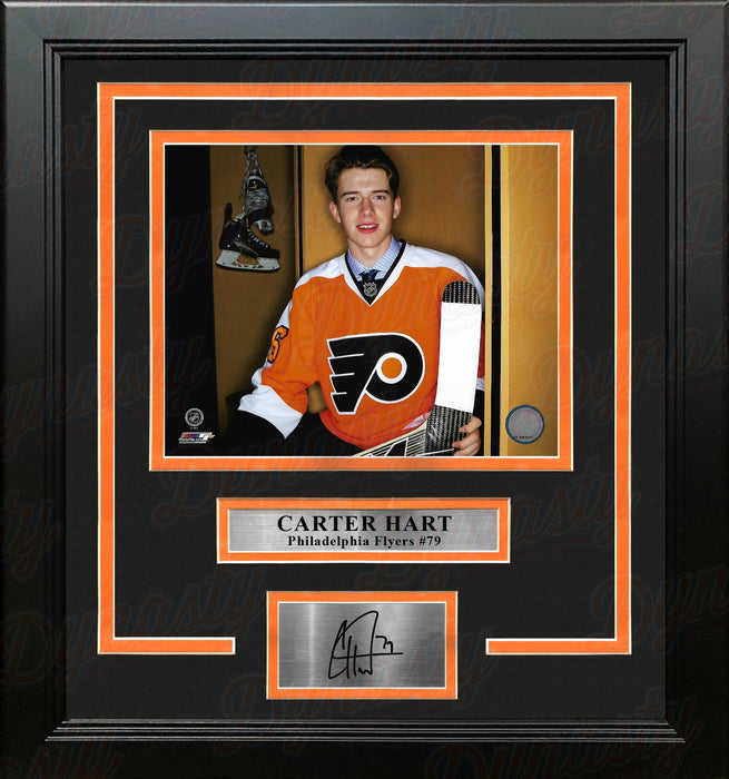 Carter Hart Philadelphia Flyers Locker Room Framed 11" x 14" Hockey Photo with Engraved Autograph - for just $99.99! 