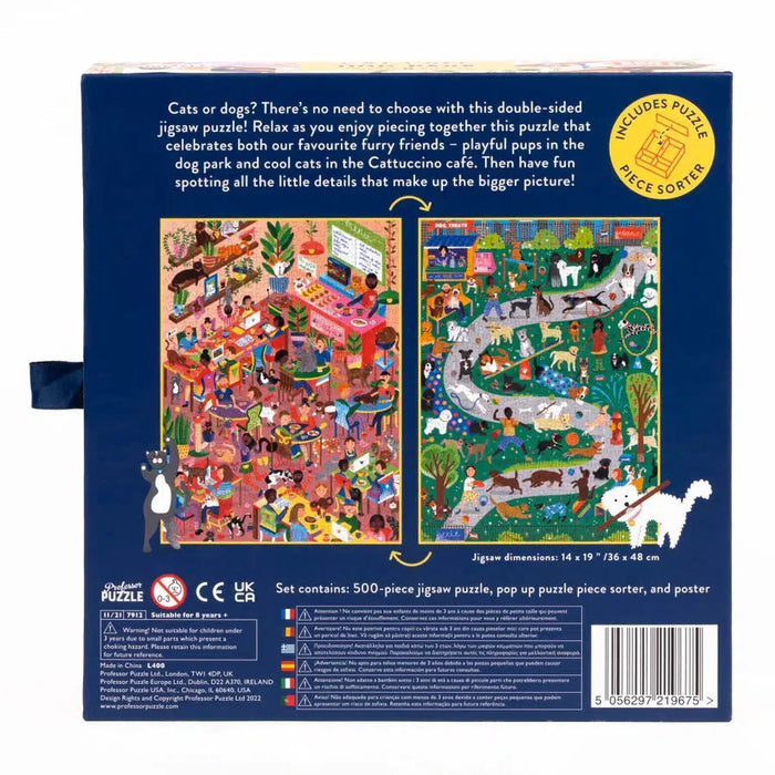 Cat Café Dog Park 500 Piece Double-Sided Jigsaw Puzzle Professor Puzzle - for just $19.99! 