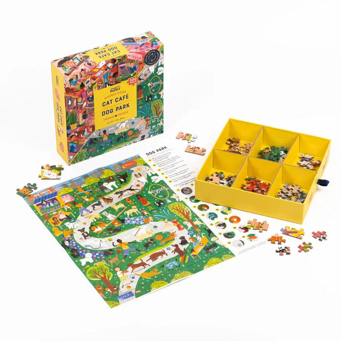 Cat Café Dog Park 500 Piece Double-Sided Jigsaw Puzzle Professor Puzzle - for just $19.99! 