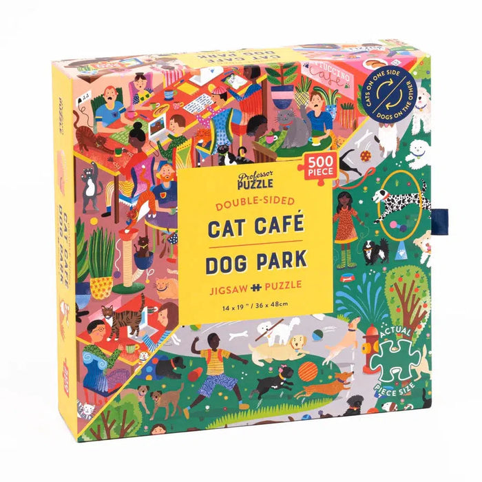 Cat Café Dog Park 500 Piece Double-Sided Jigsaw Puzzle Professor Puzzle - for just $19.99! 