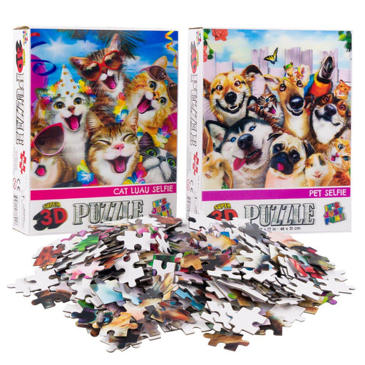 Cat Luau & Pet Selfie Set of 2 300 Piece Lenticular Jigsaw Puzzles Prime 3D - for just $14.99! 