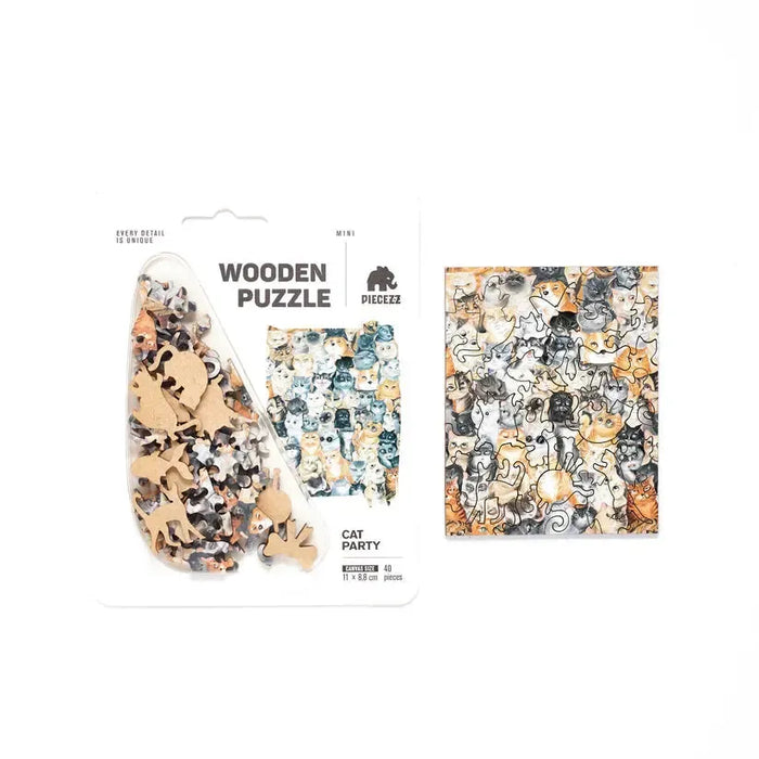 Cat Party 40 Piece Mini Wooden Jigsaw Puzzle Geek Toys - for just $14.99! 