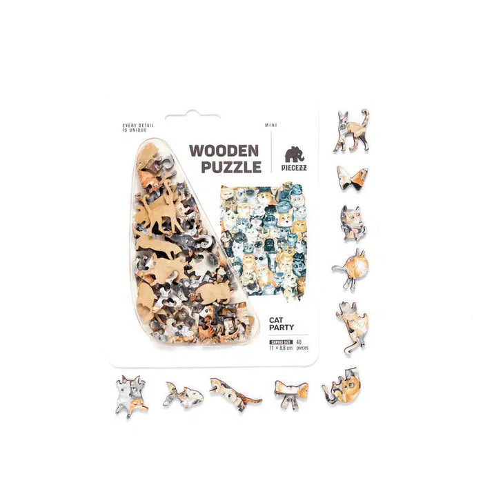 Cat Party 40 Piece Mini Wooden Jigsaw Puzzle Geek Toys - for just $14.99! 