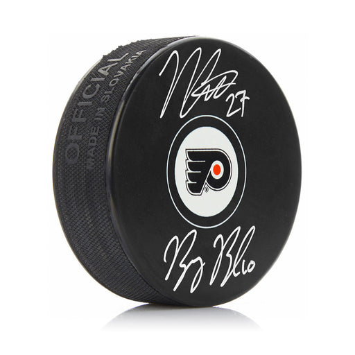 Noah Cates & Bobby Brink Autographed Philadelphia Flyers Hockey Logo Puck - for just $99.99! 