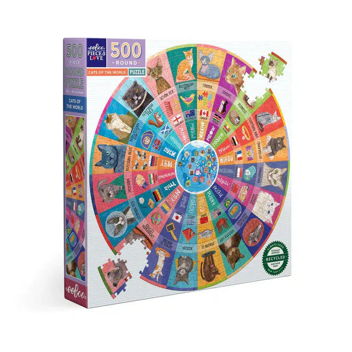 Cats of the World 500 Piece Round Jigsaw Puzzle eeBoo - for just $26.99! 