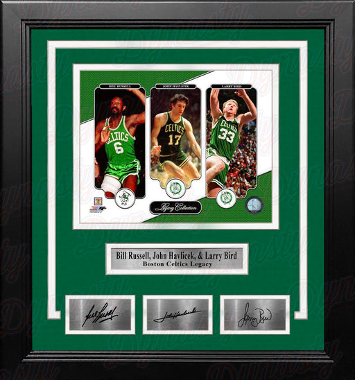 Bill Russell, John Havlicek, & Larry Bird Boston Celtics 8x10 Framed Photo with Engraved Autographs - for just $99.99! 