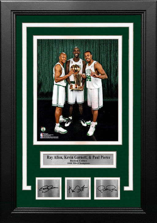 Ray Allen, Kevin Garnett, & Paul Pierce Boston Celtics 8x10 Framed Photo with Engraved Autographs - for just $99.99! 