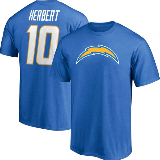 Justin Herbert Los Angeles Chargers Player Icon Name & Number T-Shirt - Powder Blue - Premium T-Shirts - Football - Just $39.99! Shop now at Retro Gaming of Denver