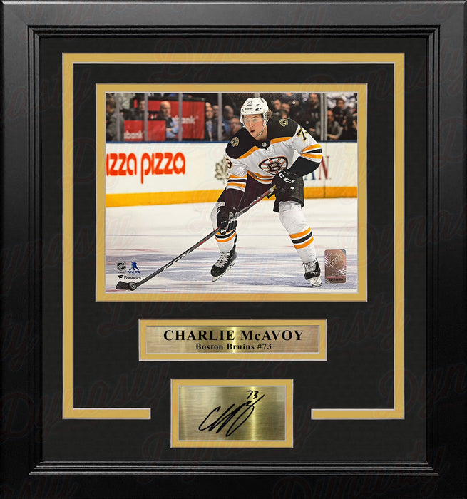 Charlie McAvoy in Action Boston Bruins 8x10 Horizontal Framed Hockey Photo with Engraved Autograph - for just $79.99! 