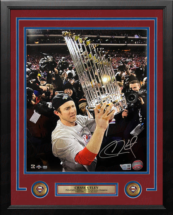 Chase Utley 2008 World Series Trophy Philadelphia Phillies Autographed 11" x 14" Framed Baseball Photo - for just $449.99! 