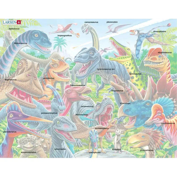 Cheerful Dinosaurs Selfie 43 Piece Tray Jigsaw Puzzle Larsen - for just $11.99! 