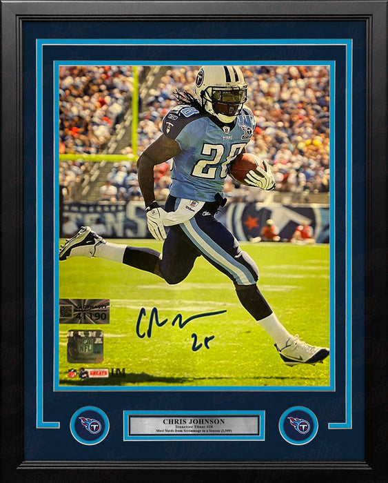 Chris Johnson in Action Tennessee Titans Autographed 16" x 20" Framed Football Photo - for just $149.99! 