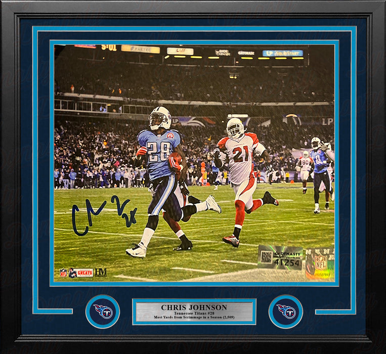 Chris Johnson Sideline Run Tennessee Titans Autographed 11" x 14" Framed Football Photo - for just $129.99! 