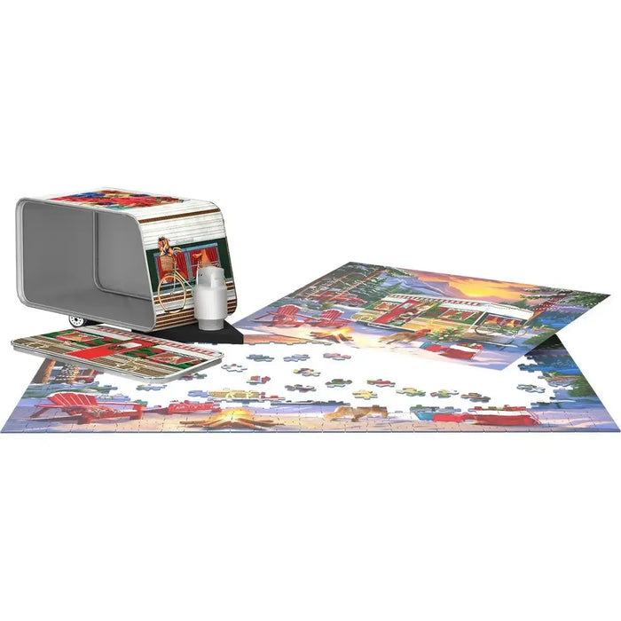 Christmas Camping Trailer 550 Piece Jigsaw Puzzle in Tin Eurographics - for just $24.99! 