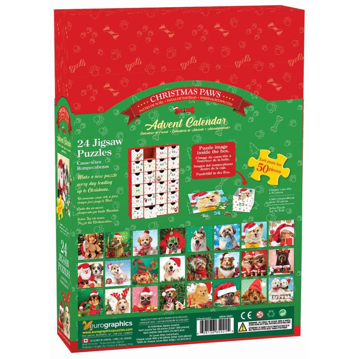 Christmas Paws Advent Calendar - 24 Set of 50 Piece Mini Jigsaw Puzzles Eurographics - for just $44.99! 