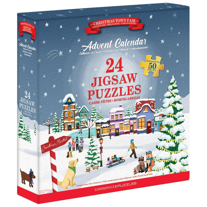 Christmas Town Fair Advent Calendar - 24 Set of 50 Piece Mini Jigsaw Puzzles Eurographics - for just $39.99! 