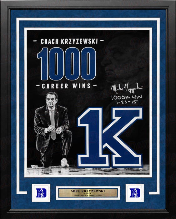 Mike Krzyzewski Duke Blue Devils Autographed 16x20 College Basketball Photo with 1000th Win Inscription - for just $499.99! 