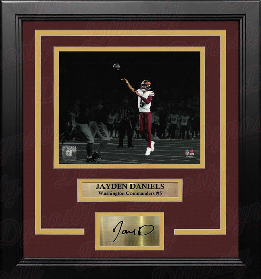 Jayden Daniels Blackout Action Washington Commanders 8" x 10" Framed Photo with Engraved Autograph - for just $79.99! 