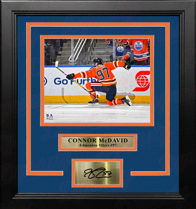Connor McDavid Celebration Edmonton Oilers 8" x 10" Framed Hockey Photo with Engraved Autograph - for just $79.99! 