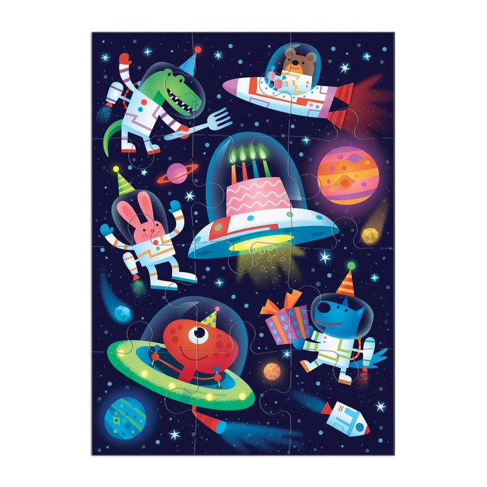 Cosmic Party Greeting Card 12 Piece Jigsaw Puzzle Mudpuppy - for just $7.99! 