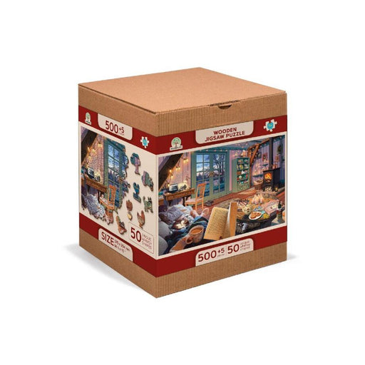 Cozy Cabin 505 Piece Wood Jigsaw Puzzle Wooden City - for just $27.99! 