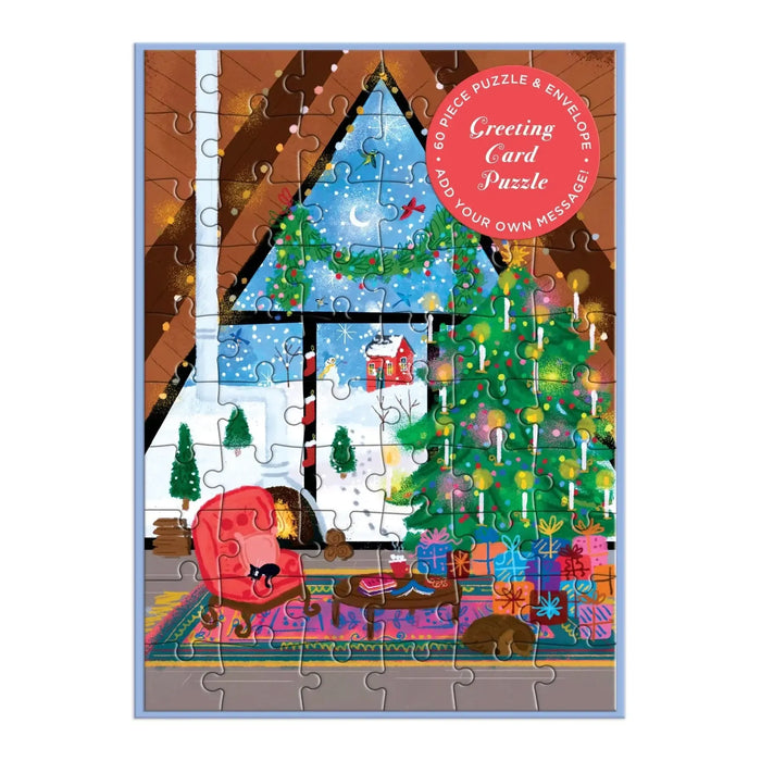 Cozy Cabin Christmas Greeting Card 60 Piece Jigsaw Puzzle Galison - for just $7.99! 