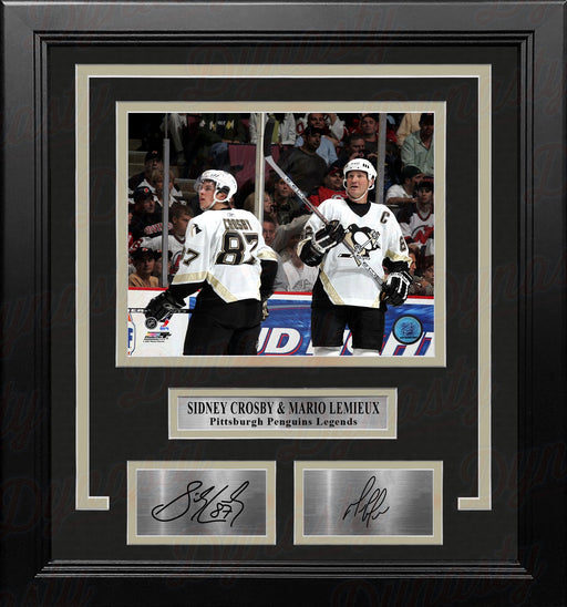 Sidney Crosby & Mario Lemieux Pittsburgh Penguins 8x10 Framed Hockey Photo with Engraved Autographs - for just $79.99! 