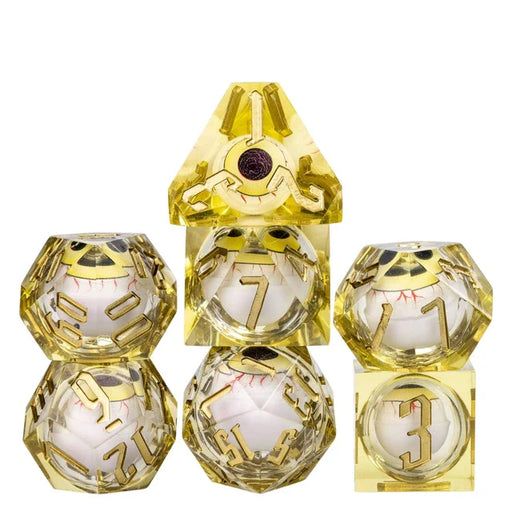 7 Piece Handcrafted Sharp Edged Dice Set With Liquid Core Eyeball - for just $29.99! 