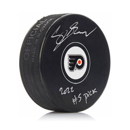 Cutter Gauthier Philadelphia Flyers Autographed NHL Hockey Logo Puck with #5 Pick Inscription - for just $49.99! 