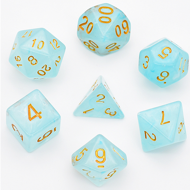 Cyan Silk Translucent Dice RPG Dice Set - for just $10.99! 