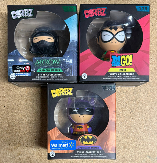 Funko Dorbz DC Arrow Malcolm Merlyn, Robin & Zur-En-arrh Batman Exclusive Lot Of 3 - for just $15! 