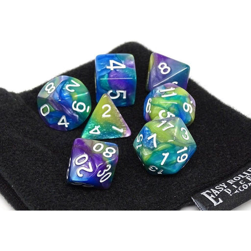 Green, Purple, and Blue Marble Dice Collection - 7 Piece Set - Premium 7 Piece Set - Just $11.95! Shop now at Retro Gaming of Denver