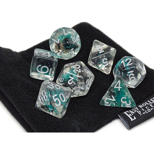 Translucent Neuron Green and Black Dice Collection - 7 Piece Set - Premium 7 Piece Set - Just $13.95! Shop now at Retro Gaming of Denver